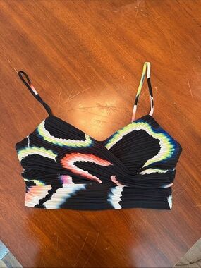 A.L.C. Black Multicolor Pleated V-Neck Crop Camisole